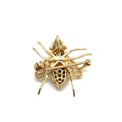 Sapphire Gold-Diamond-Stone Brooch 2 Diamonds .02 Carat T.W. 14K Yellow Gold